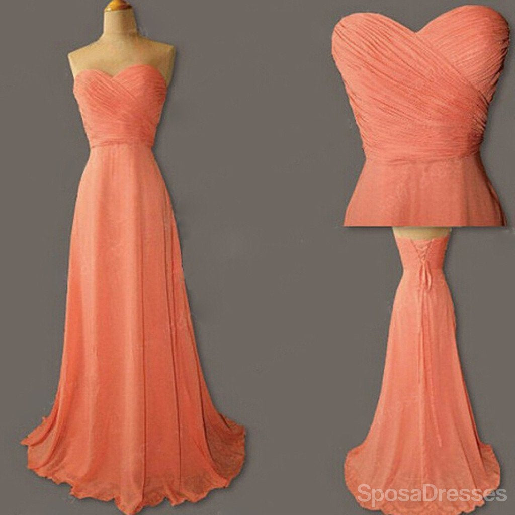 Junior Young Simple Sweet Heart Chiffon Formal Coral Lace Up Back Long Cheap Bridesmaid Dresses, WG186