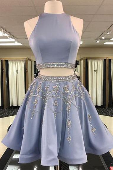 Γκρι Two Pieces Hatler Beaded Φτηνά Κοντά Φορέματα Homecoming 2018, CM555