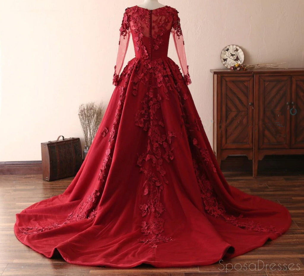 Manches longues Dentelle Rouge foncé Robes de soirée, Cheap Custom Sweet 16 Robes, 18533
