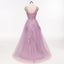 Purple Scoop Neckline Tulle Skirt Long Evening Prom Dresses, Popular Cheap Long 2018 Party Prom Dresses, 17225