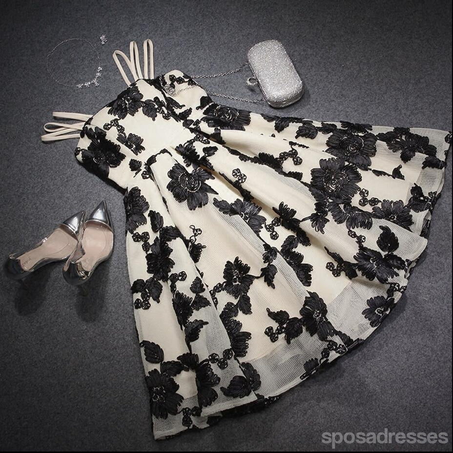 Preto Spaghetti Straps Cute Homecoming Prom Dresses, Cheap Cocktail Dresses, CM343