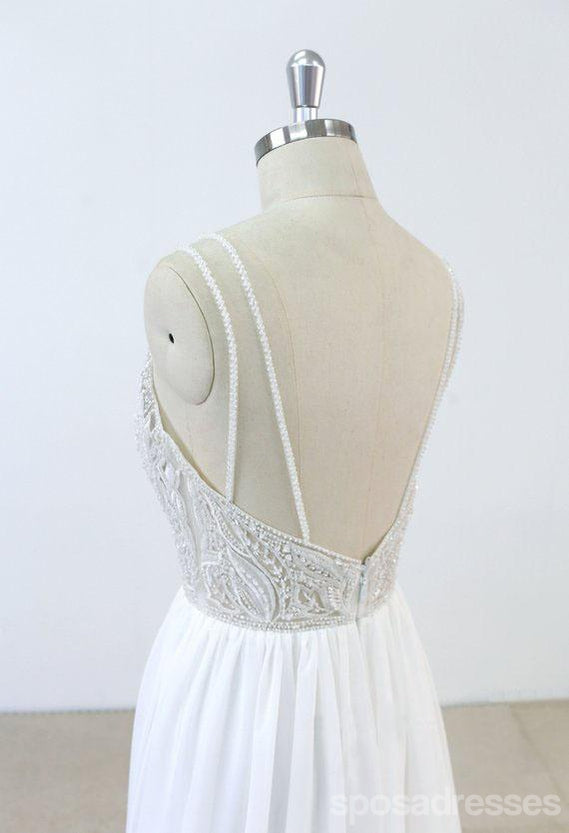 Σπαγγέτι λουριά δαντέλα Beaded φτηνές παραλία νυφικά σε απευθείας σύνδεση, WD377