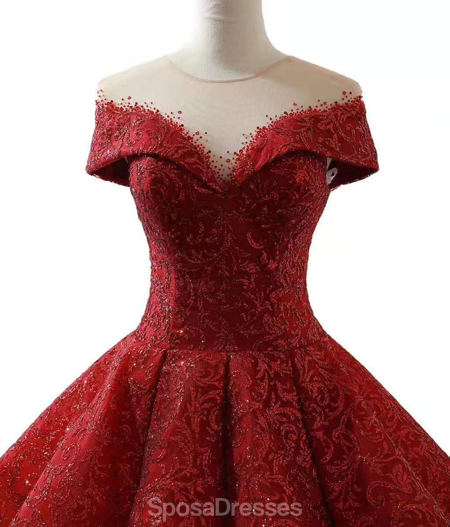 Jóia vermelha escura fora do ombro vestido de baile longos vestidos de baile, vestidos de festa à noite, 12213