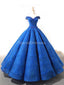 Off Shoulder Sparkly Blue Ball Gown Evening Prom Dresses, Evening Party Prom Dresses, 12262