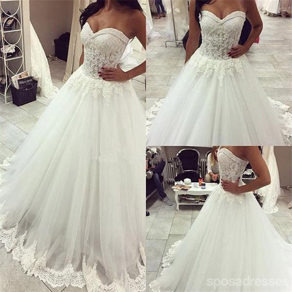 Muito tempo alinhe vestido de noiva de tule de topo de cadarço de namorado, vestidos de festa de casamento, WD0021