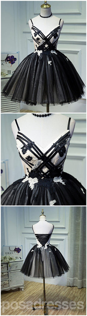 Espaguete segura cadarço preto vestidos de baile para os estudantes de regresso para casa atraentes, vestidos de coquetel baratos, CM346