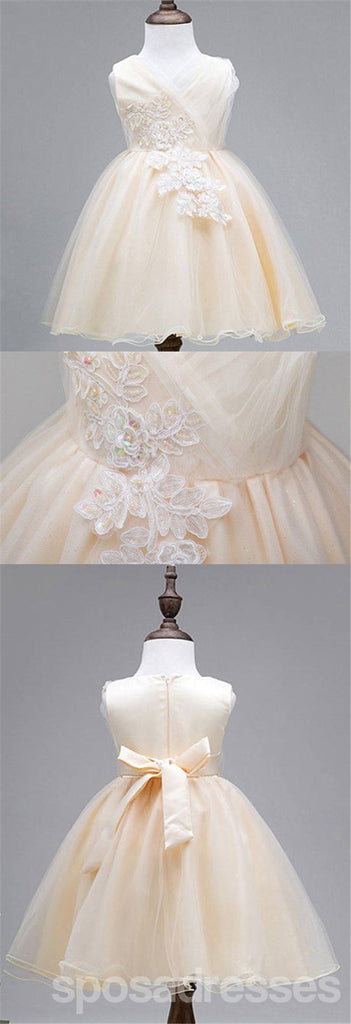 Tulle de lacet robes de demoiselle d'honneur mignonnes, joli haut de satin abordable petites robes de fille, FG035