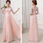 Les plus Populaires Juniors Demi de Haut de Manches de voir-à Travers la Dentelle de Robe de Bal Blush Rose de Longues Robes de Demoiselle d'honneur, WG27