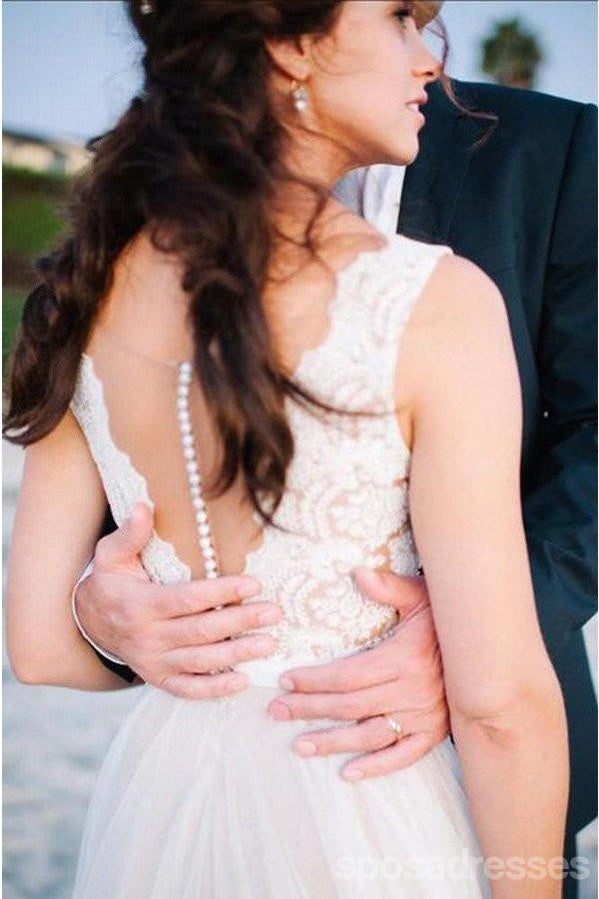 Βαθύ Β Neckline Δαντελλών Παραλία Γάμο Φορέματα, Σέξι Μακρά Συνήθεια Γαμήλιες Εσθήτες, 17104