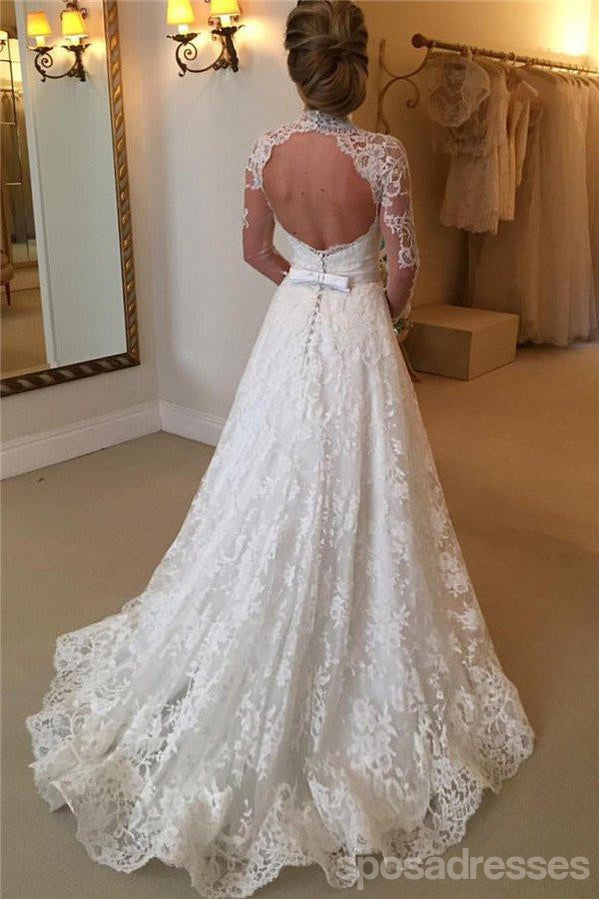 Manga longa Alto Cadarço de Decote Uns Vestidos de Casamento de linha, Vestidos de Casamento Alfandegários posteriores Desabotoados Sexy, Vestidos de Casamento Disponíveis, 17106