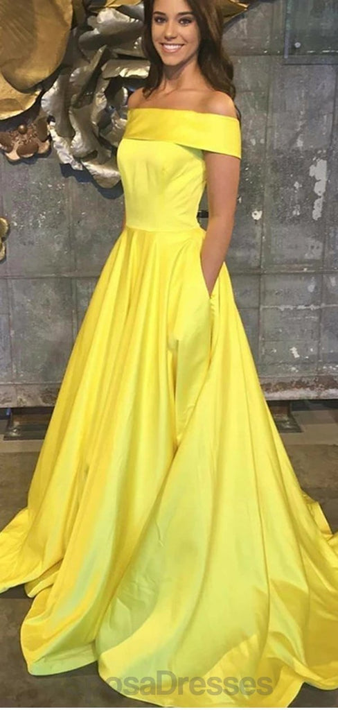 Off Shoulder Yellow Cheap Long Evening Prom Dresses, Evening Party Prom Dresses, 12157