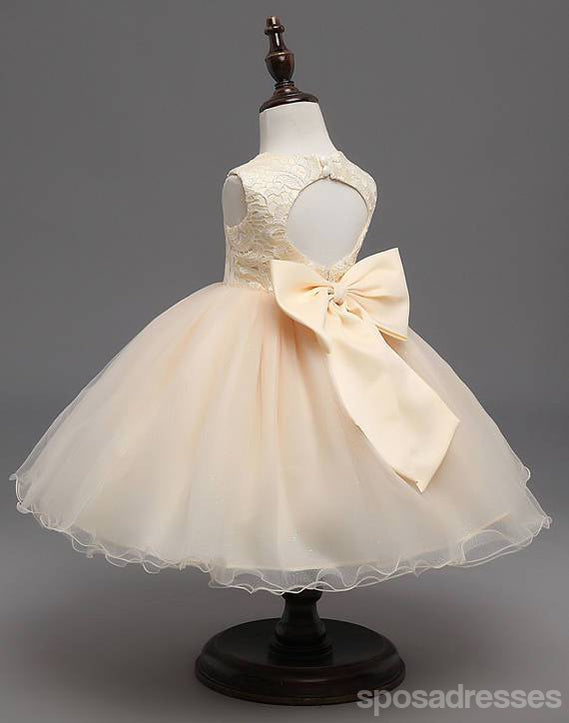 Robes de demoiselle d'honneur sans manches en dentelle beige, robes de demoiselle d'honneur populaires en tulle, FG039