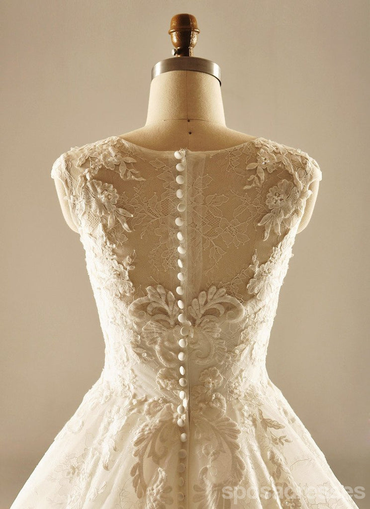 Κλασικά νυφικά μακράς ουράς δαντέλα με στρογγυλή λαιμόκοψη, προσαρμοσμένα νυφικά, φθηνά νυφικά, WD220