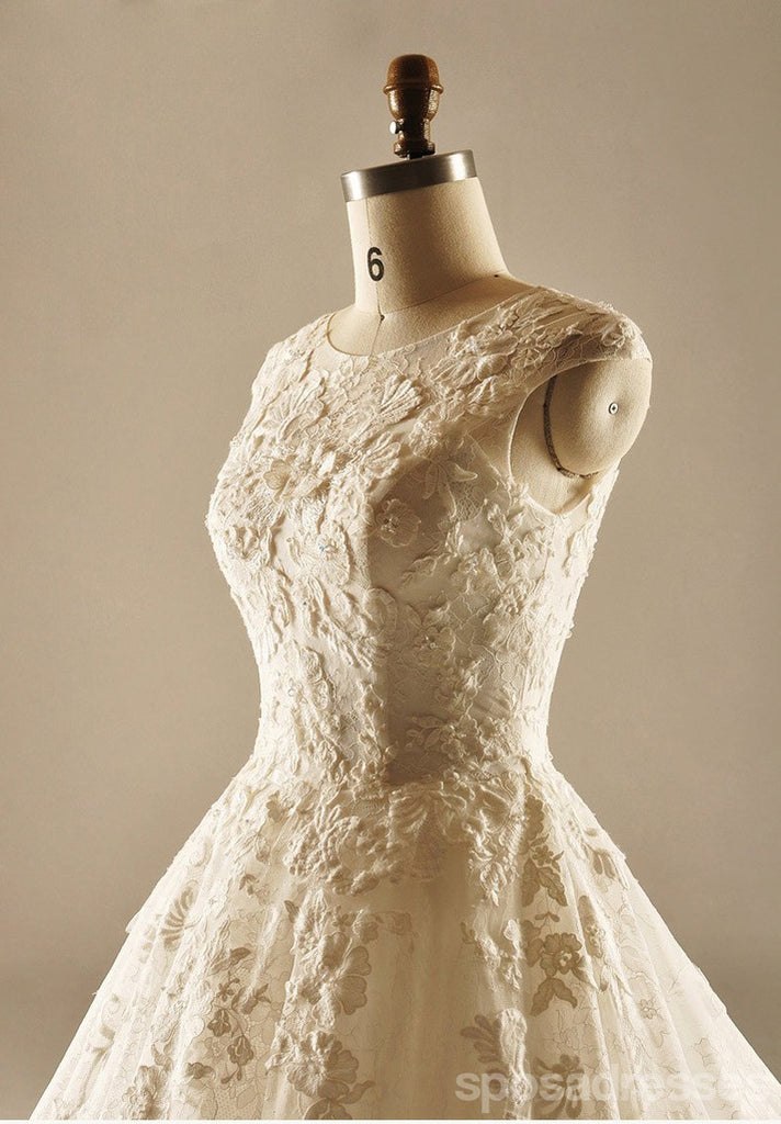 Κλασικά νυφικά μακράς ουράς δαντέλα με στρογγυλή λαιμόκοψη, προσαρμοσμένα νυφικά, φθηνά νυφικά, WD220