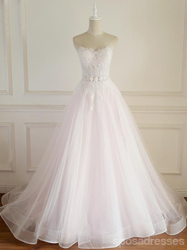 Dresses de mariage personnalisées à long pointe rose pâle sans sangle, WD308