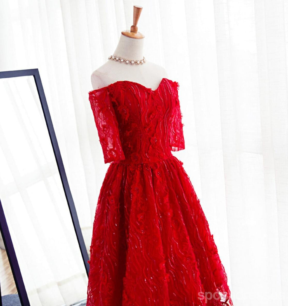 Manga longa Vermelho de Laço Frisado Baile Vestidos de Baile, Acessível, de Festa Curto Vestidos de Baile, Regresso a casa Perfeita Vestidos, CM266