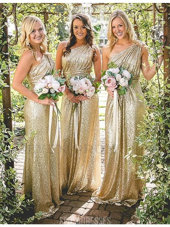 Sparkly One Shoulder Sequin Long Φτηνές Bridesmaid Φορέματα Online, WG318