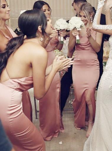 Σέξι Pink Mermaid Side Slit Long Bridessaid Dresses Online, WG301