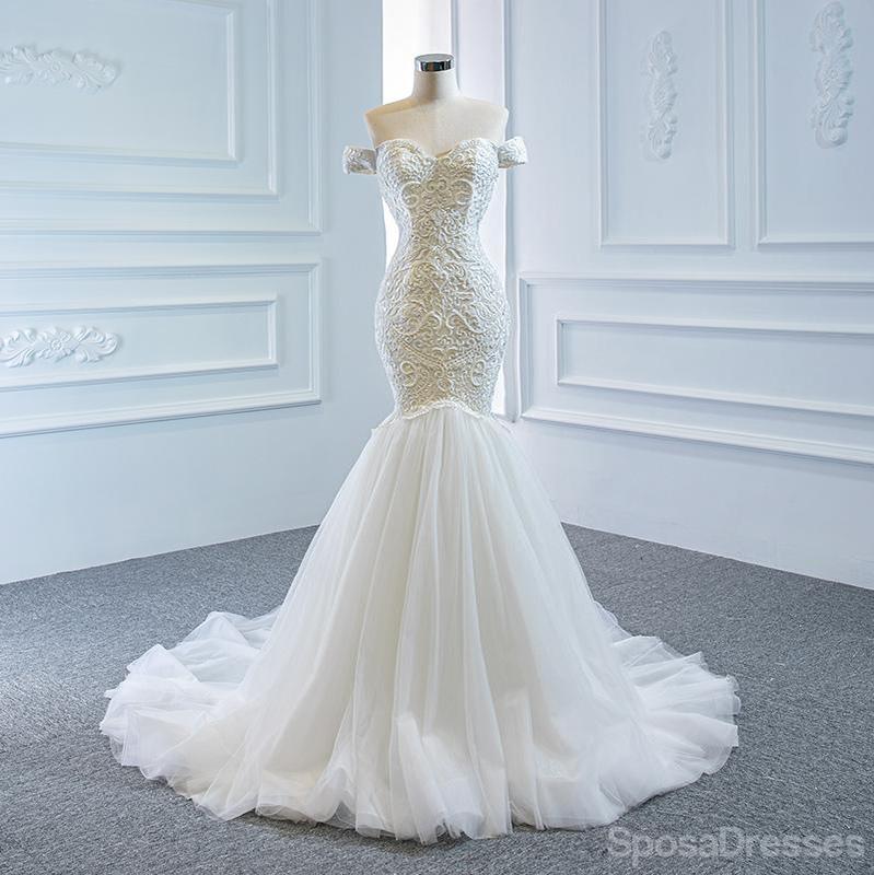 Off Shoulder Lace Mermaid Wedding Dresses, Cheap Wedding Gown, WD717