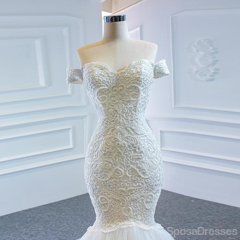 Off Shoulder Lace Mermaid Wedding Dresses, Cheap Wedding Gown, WD717