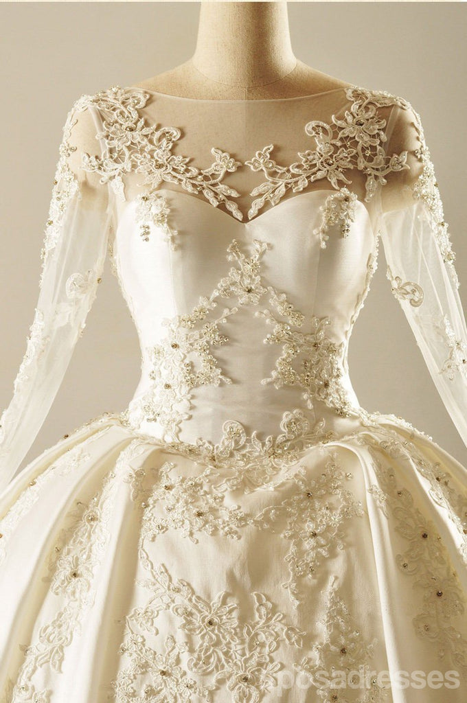 Manches longues Décolleté V en Dentelle Longue traîne Robes de Mariée, des Robes de Mariage, Mariage pas Cher Robes de Mariée, WD221