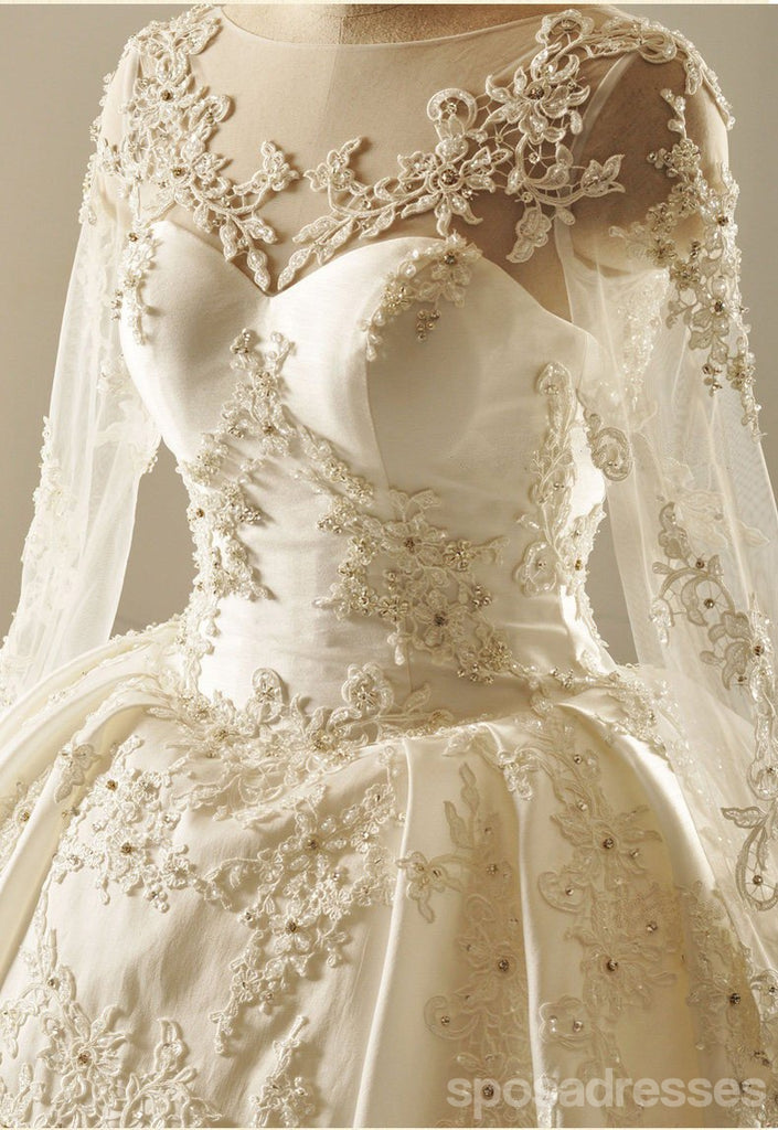 Manches longues Décolleté V en Dentelle Longue traîne Robes de Mariée, des Robes de Mariage, Mariage pas Cher Robes de Mariée, WD221