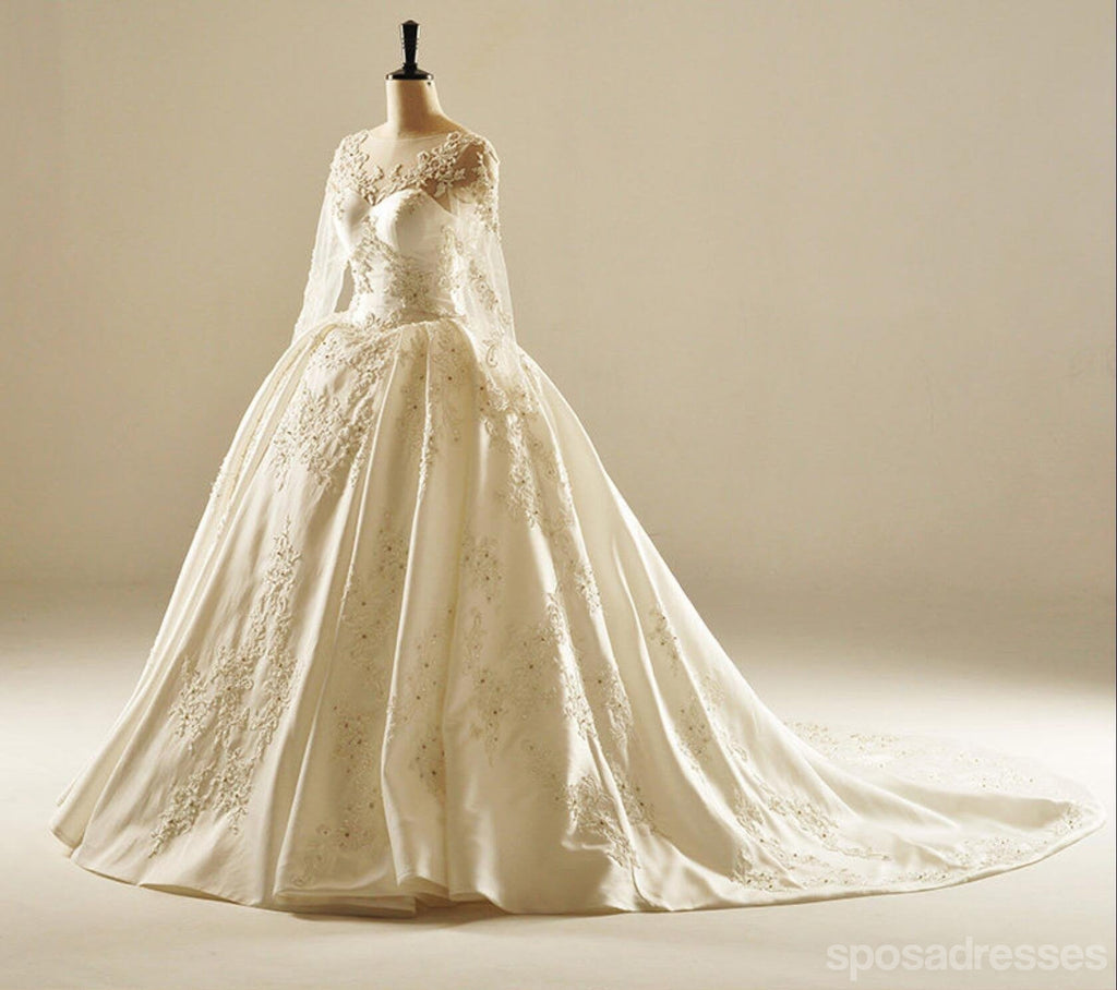 Manches longues Décolleté V en Dentelle Longue traîne Robes de Mariée, des Robes de Mariage, Mariage pas Cher Robes de Mariée, WD221