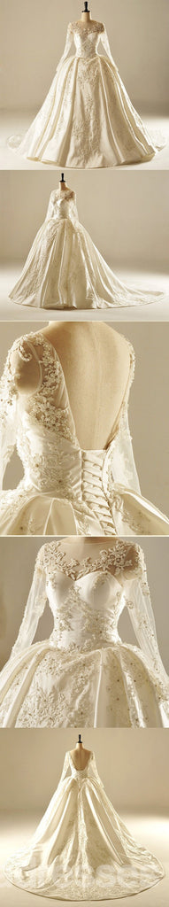 Manches longues Décolleté V en Dentelle Longue traîne Robes de Mariée, des Robes de Mariage, Mariage pas Cher Robes de Mariée, WD221