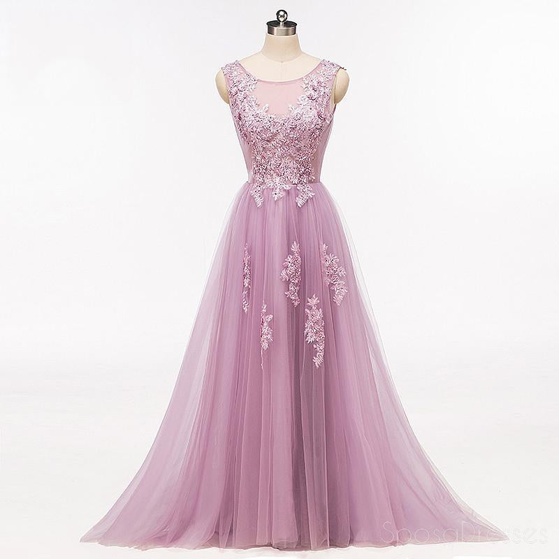 Purple Scoop Neckline Tulle Skirt Long Evening Prom Dresses, Popular Cheap Long 2018 Party Prom Dresses, 17225