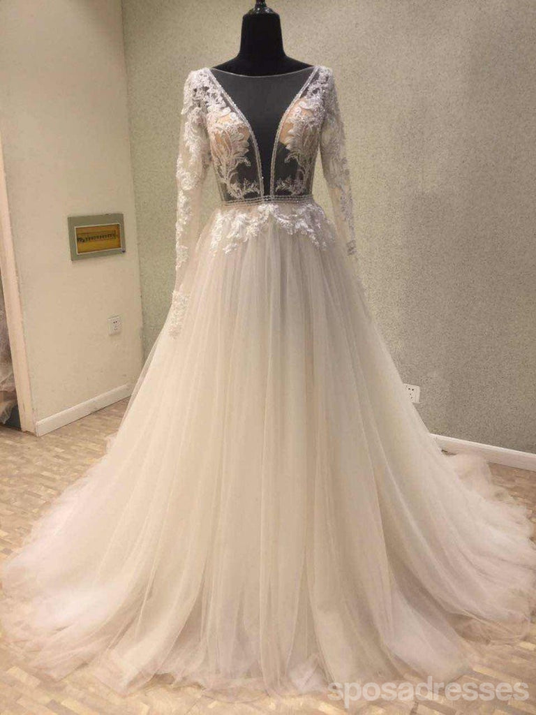 Manches longues Dos nu Encolure V Voir à Travers de Mariée en Dentelle Robes de Mariée, des Robes de Mariée, la Mariée à prix Abordable Robes de Mariée, WD244