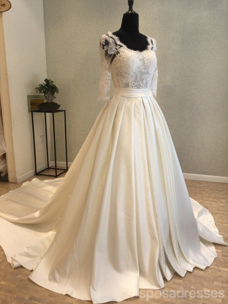 Manches Longues Dos Ouvert Scoop une ligne Voir À Travers La Dentelle De Mariage Robes De Mariée, Robes De Mariée Sur Mesure, Robes De Mariée De Mariage abordables, WD245