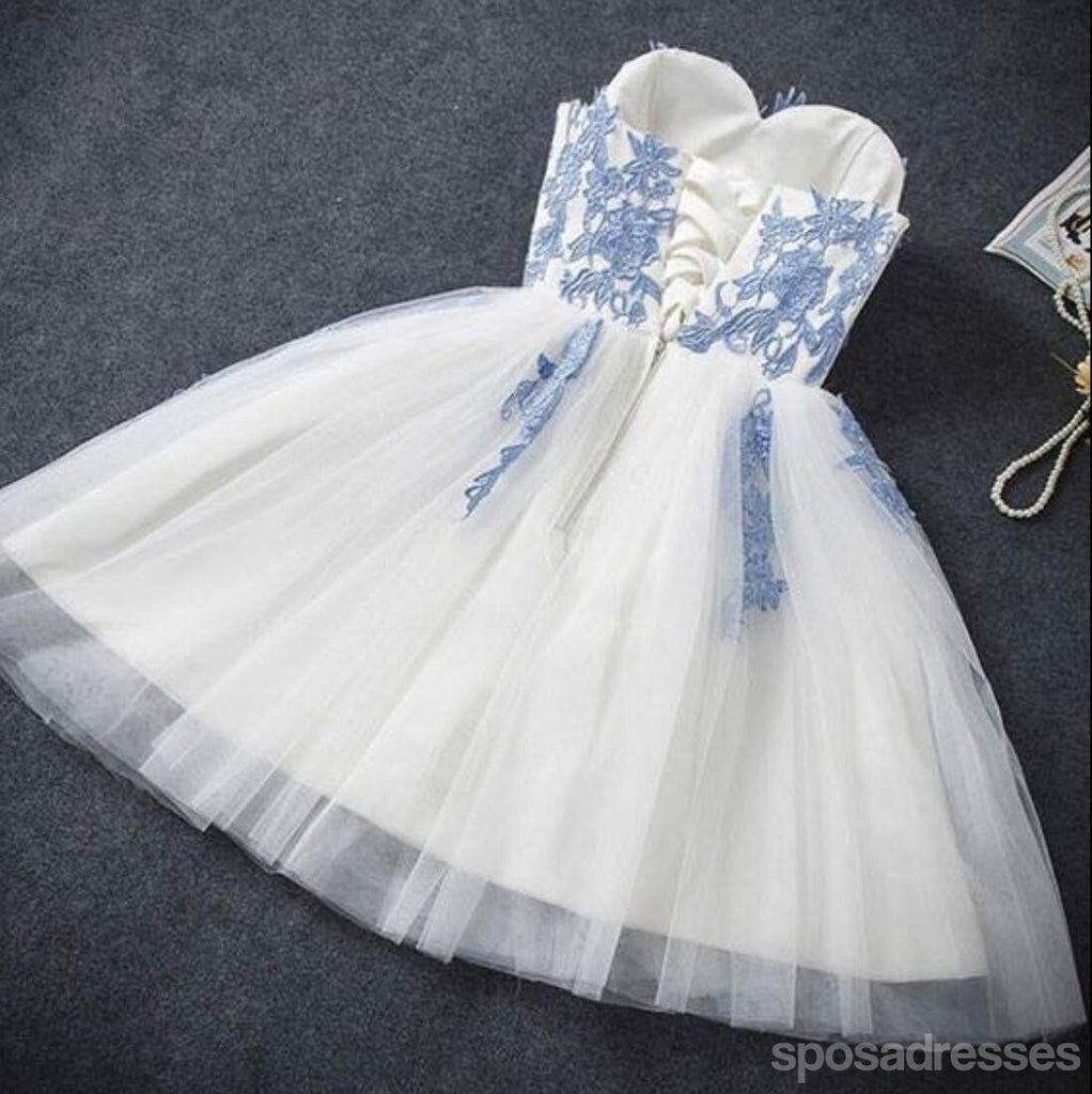 Sweetheart Ντεκολτέ μπλε δαντέλα Homecoming Prom φορέματα, φθηνά γλυκά 16 Φορέματα, CM353