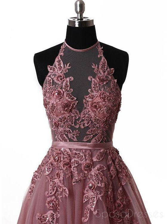 Halter Dusty Red See Through A line Lace Long Custom βραδινά φορέματα Prom, 17408