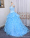 Dentelle bretelles robe de bal bleue longues robes de bal de soirée, pas cher personnalisé Sweet 16 robes, 18543