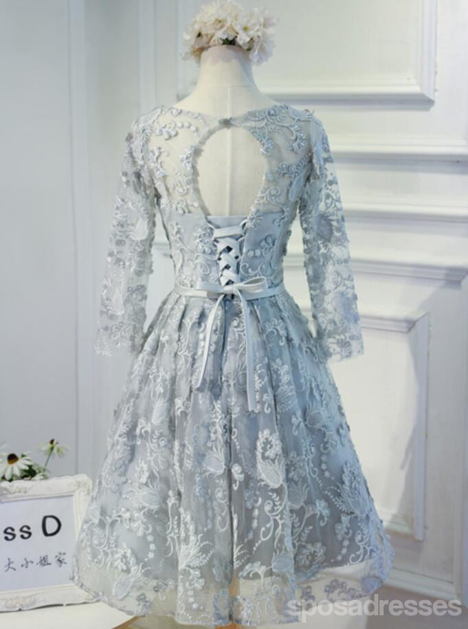 Manga longa Cinza de Renda Modesta Baile Vestidos de Baile, Acessível, de Festa Curto Vestidos de Baile, Regresso a casa Perfeita Vestidos, CM296