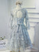 Manga longa Cinza de Renda Modesta Baile Vestidos de Baile, Acessível, de Festa Curto Vestidos de Baile, Regresso a casa Perfeita Vestidos, CM296