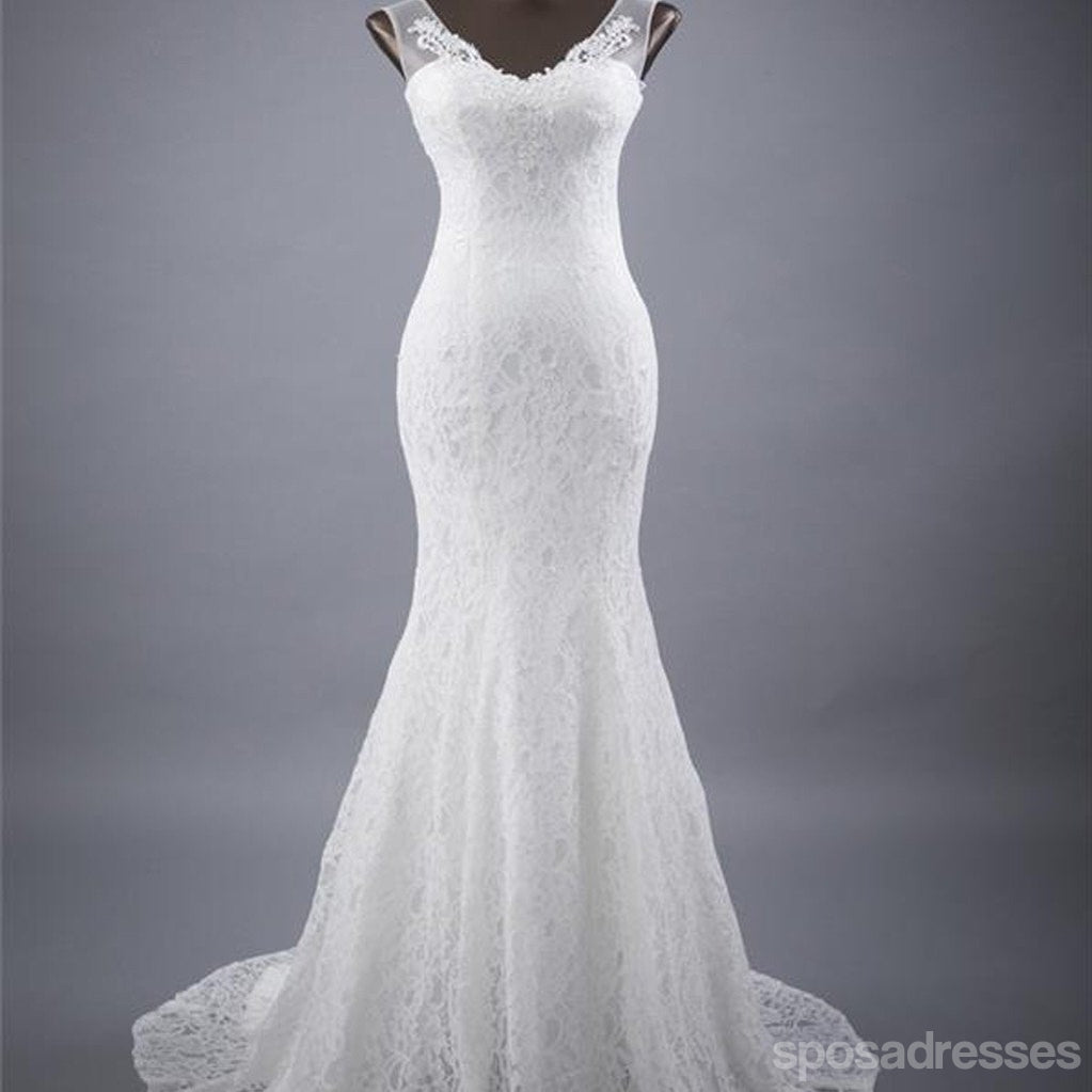 Elegante V-pescoço Laço de Noiva Sereia Vestidos de Festa, Vantage Vestido de Noiva, WD0030