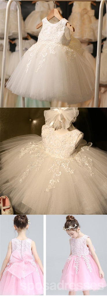 Robe de fille en dentelle à col rond Ivoire