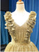 V λαιμό Ruffles Πράσινη Sequin Long Evening Prom Φορέματα, Βραδινά Κόμμα Prom Φορέματα, 12244