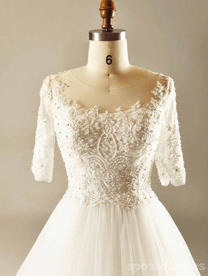 Manches longues Empire Dentelle Perlée Robes de Mariée, des Robes de Mariage, Mariage pas Cher Robes de Mariée, WD225