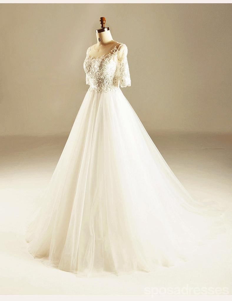 Manches longues Empire Dentelle Perlée Robes de Mariée, des Robes de Mariage, Mariage pas Cher Robes de Mariée, WD225