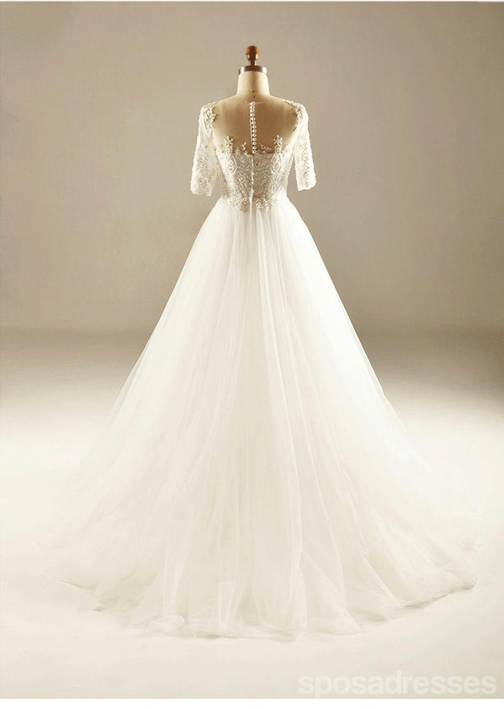 Manches longues Empire Dentelle Perlée Robes de Mariée, des Robes de Mariage, Mariage pas Cher Robes de Mariée, WD225