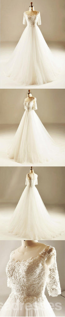 Manches longues Empire Dentelle Perlée Robes de Mariée, des Robes de Mariage, Mariage pas Cher Robes de Mariée, WD225