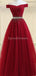 Off Shoulder Rhinestone Beaded Red Long Evening Prom Dresses, Evening Party Prom Dresses, 12317