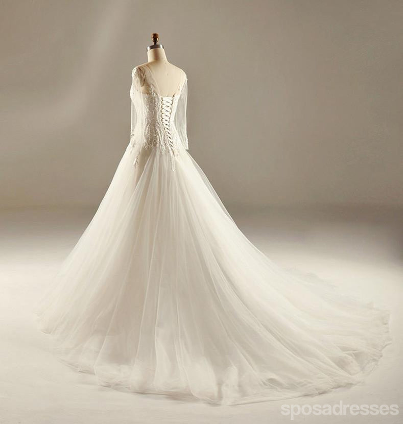Manches longues taille empire dentelle robes de mariée en perles, robes de mariée sur mesure, robes de mariée de mariage pas cher, WD226