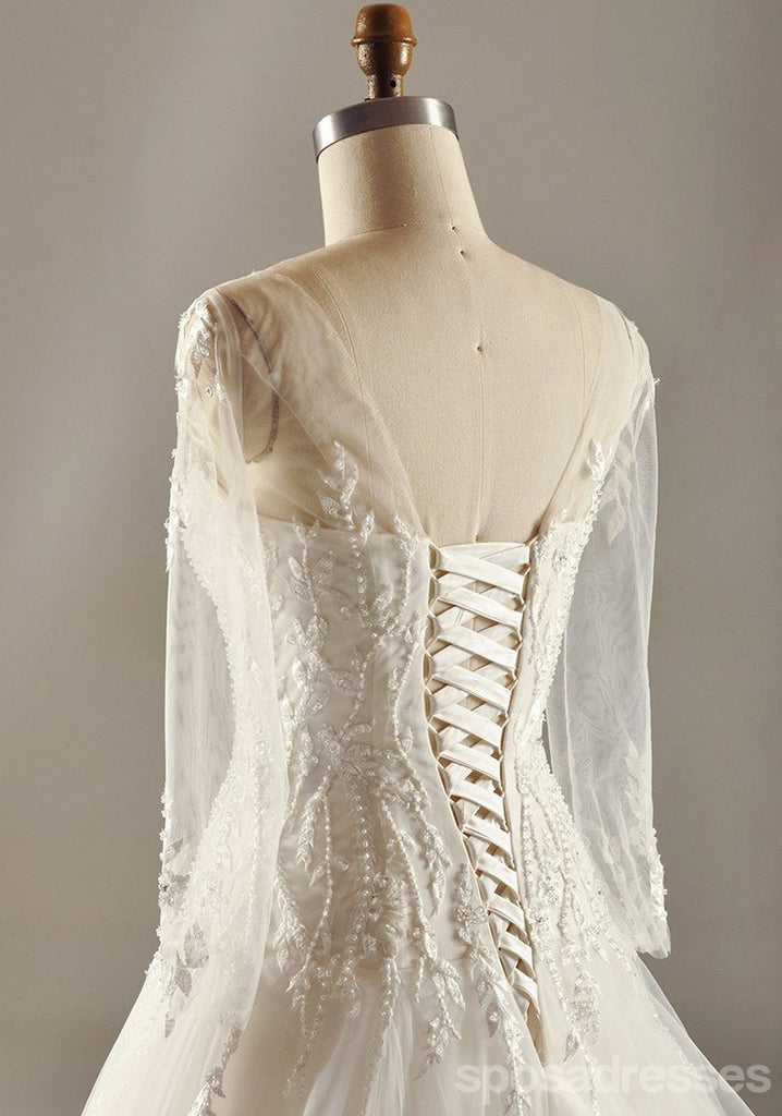 Manches longues taille empire dentelle robes de mariée en perles, robes de mariée sur mesure, robes de mariée de mariage pas cher, WD226