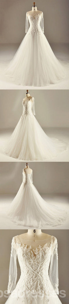 Manches longues taille empire dentelle robes de mariée en perles, robes de mariée sur mesure, robes de mariée de mariage pas cher, WD226