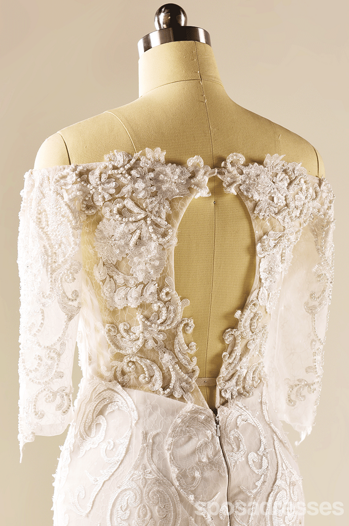 Long lacet de sirène de manche robes de mariée perlées, robes de mariée faites personnalisées, robes de mariée de mariage abordables, WD228