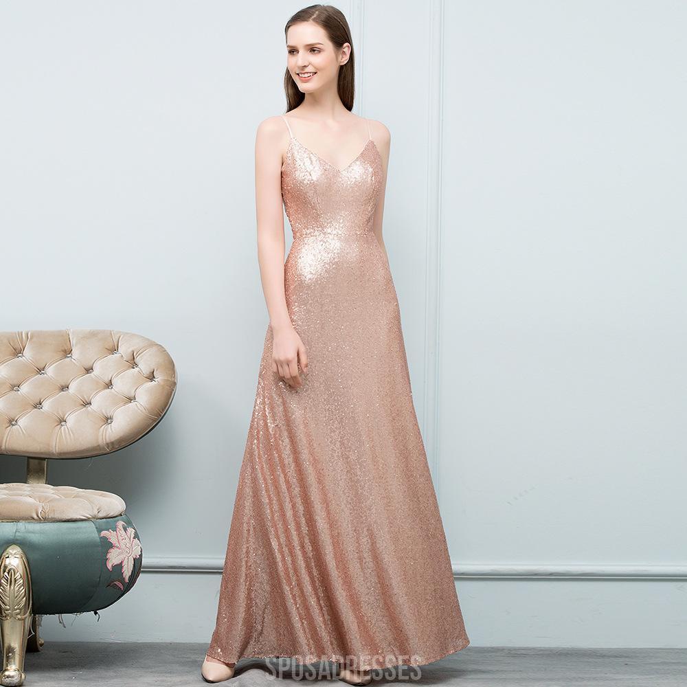 Φτηνές Sparkly Μήκος Πατωμάτων που δεν Ταιριάζουν Χρυσό Πούλιες Φορέματα Παράνυμφων σε απευθείας Σύνδεση, WG547