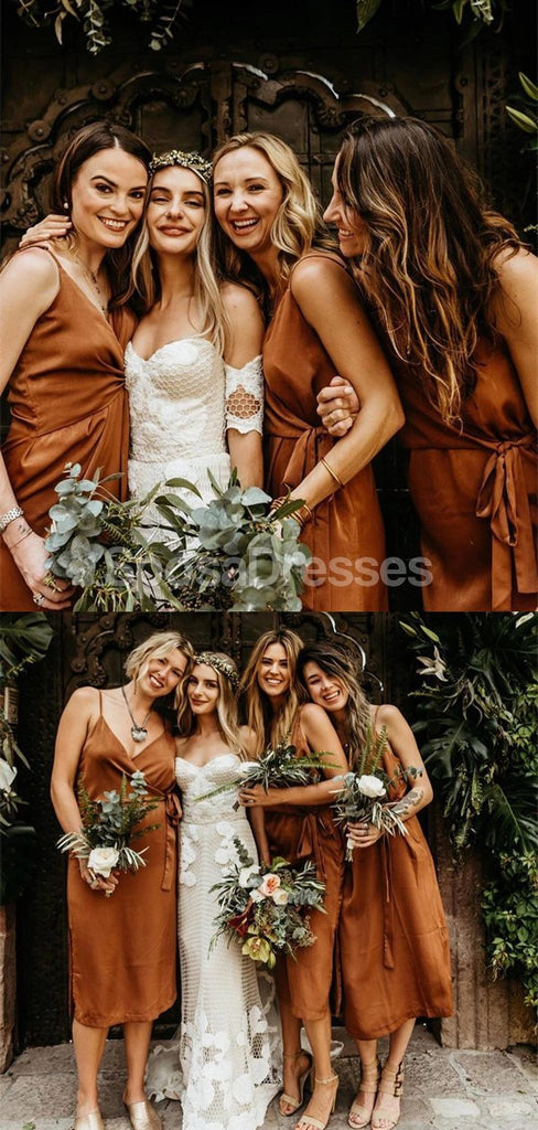 Cintas de espaguete Laranja Curto Vestidos de Dama de honra Online, Baratos Vestidos das Damas de honra, WG714